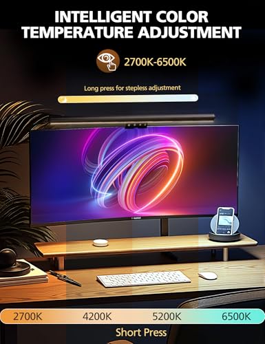 Image of Monitor Light Bar 15.8 inch, No-Glare Asymmetric Desk Screen Lamp | Auto-Dimming USB Reading Lamps, CRI Ra97, 2700K-6500K & Stepless Dimming, Touch Control, 5V /2A Adapter for Home Office