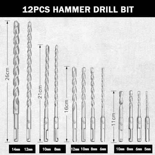 ACBAGI 17-Piece SDS Plus Drill Bit Set with SDS Chisel Bits,Hammer Drill Accessories for Masonry Concrete,Tile, Brick, Cement and Stone (17A) 2 ACBAGI 17-Piece SDS Plus Drill Bit Set with SDS Chisel Bits,Hammer Drill Accessories for Masonry Concrete,Tile, Brick, Cement and Stone (17A) - Image 2