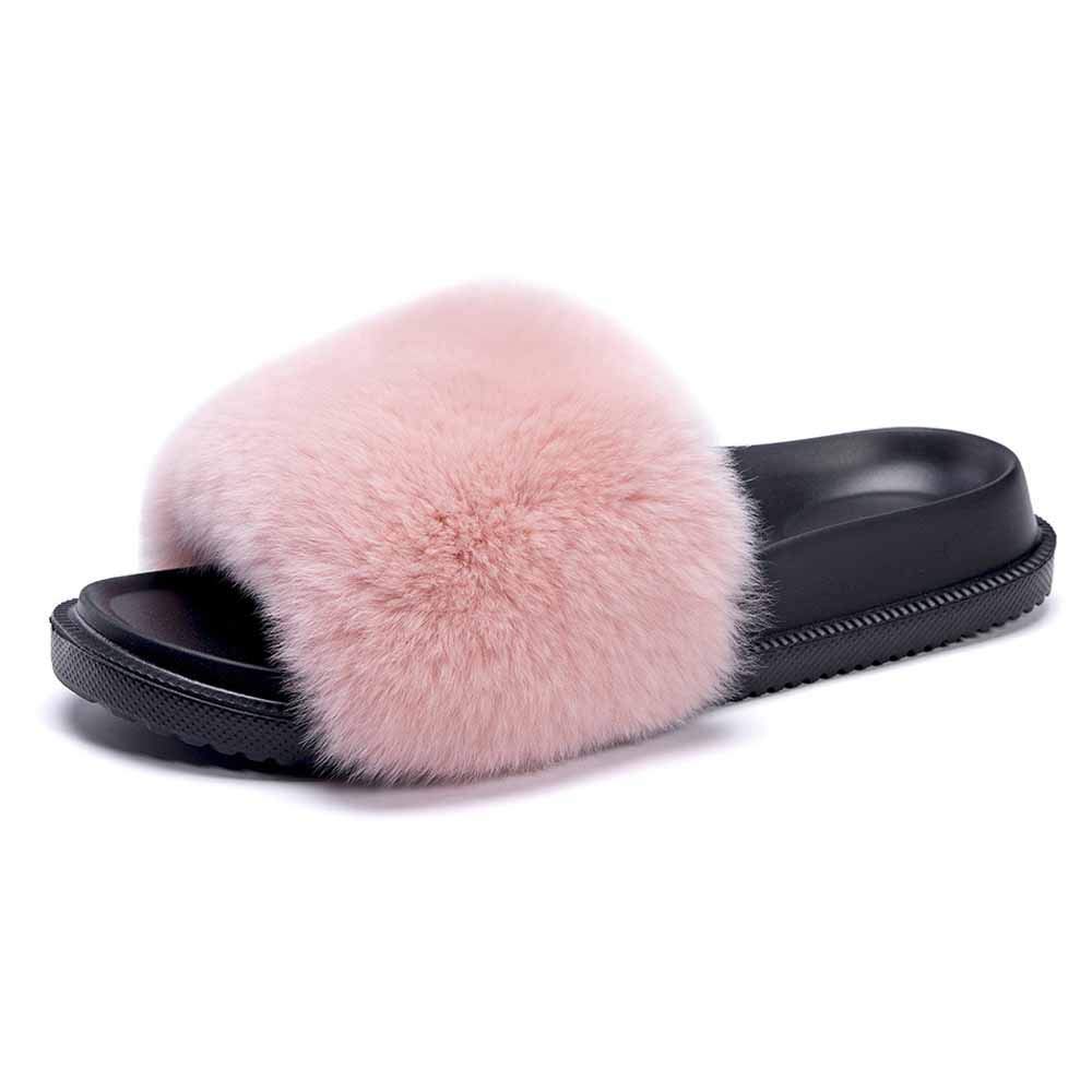 YHQZNLXQ Flauschige Sliders für Damen, Hausschuhe, warm, bequem, weich für Damen, Slides, Flip-Flop, für den Innenbereich, Flauschige Sandalen, Winterschuhe für drinnen und draußen, modische Sandalen