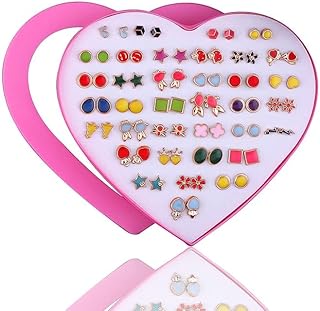 Girls Heart-Shaped Fruit Stud Earrings Set, 36 Pairs, Colorful Assorted Designs