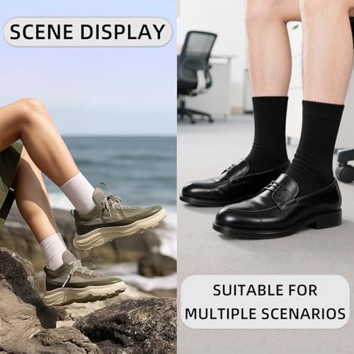 6 Pairs Crew Socks for Women & Men, Mid-Calf Casual Athletic Socks, Lightweight Breathable Moisture Wicking for Work, Sport, Travel (3 White 3 Black)4