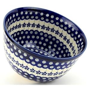 Polish Pottery Mixing Bowl 2 Qt. Decoration Inside From Zaklady Ceramiczne Boleslawiec #985/1-166a Floral Peacock Pattern