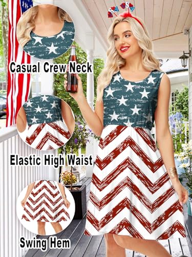 Image of Deerose 4th of July Dress for Women Sleeveless American Flag Patriotic Elastic High Waist Sundress