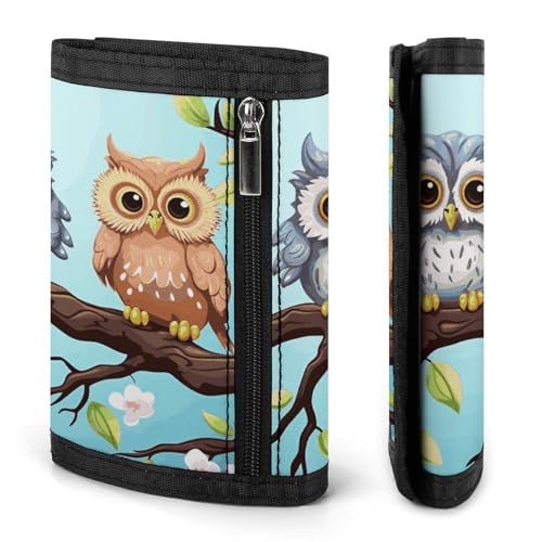 Owls on A Branch Trifold Wallet, Card Cases And Money Oganizer Thin Stylish Mini Coin Bag with Zipper Coin Pocket Credit for Men And Women3