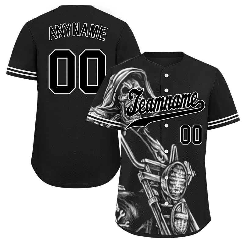 coolcustomize Custom Skull Baseball Jersey for Men Youth Team Gothic Sports Uniform Short Sleeve Softball Shirts with Name/Logo