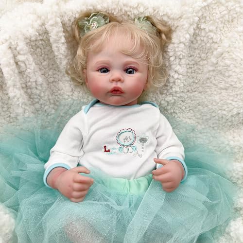 RXDOLL 19 Zoll Reborn Babypuppen Silikon Ganzkörper Mädchen Wasserdicht Realistische Babypuppen Die Echte Vinyl Babys Neugeborene Puppe Mit Blauen Augen Blond Haar Für Kinder Ab 3 Jahren – Bild 5