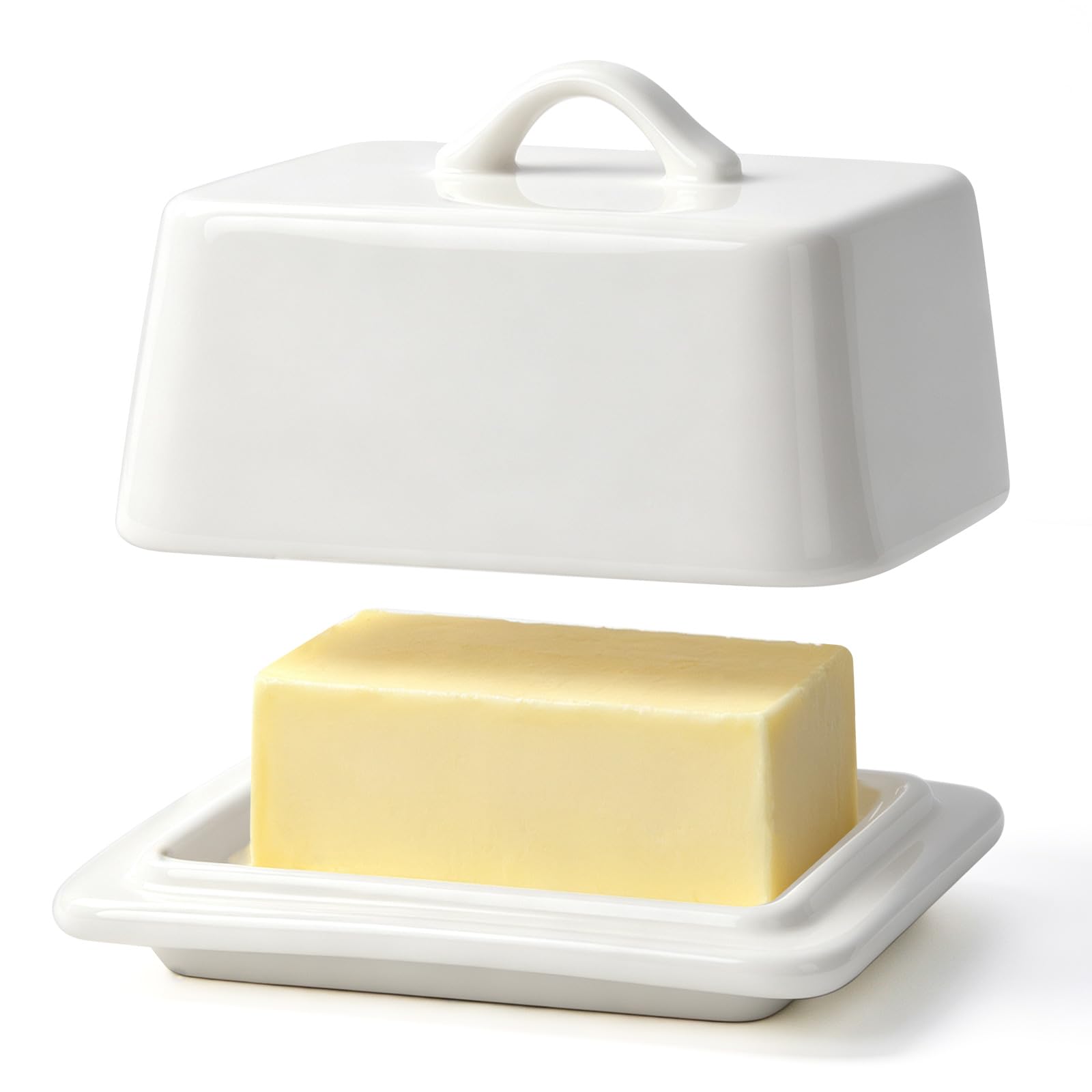 HONZUEN Butter Dish with Lid, 250g Ceramic Butter Keeper, White