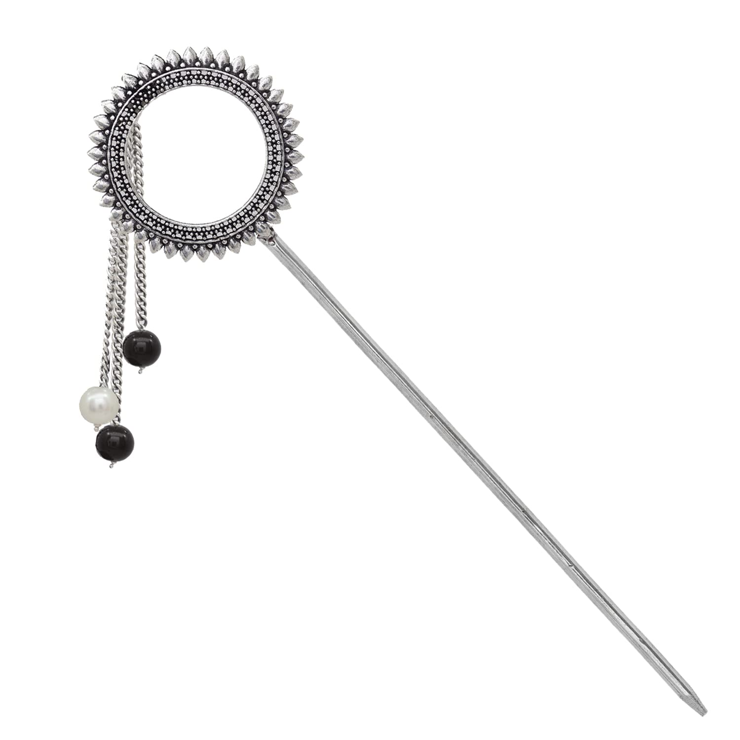 Oxidized Silver Designer German Silver Bun Stick for Women Juda Pin (VLHP9BW)-image-15
