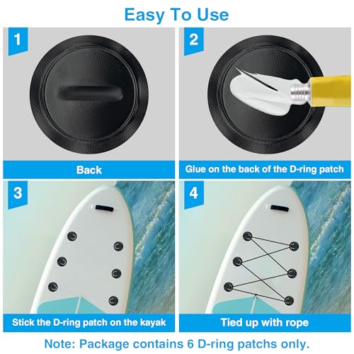 Omoojee Edelstahl D-Ring Patch Kit, PVC Paddle Board D-Ringe für Kajak, Schlauchboot, Caneo, SUP, kein Kleber enthalten, wasserdicht