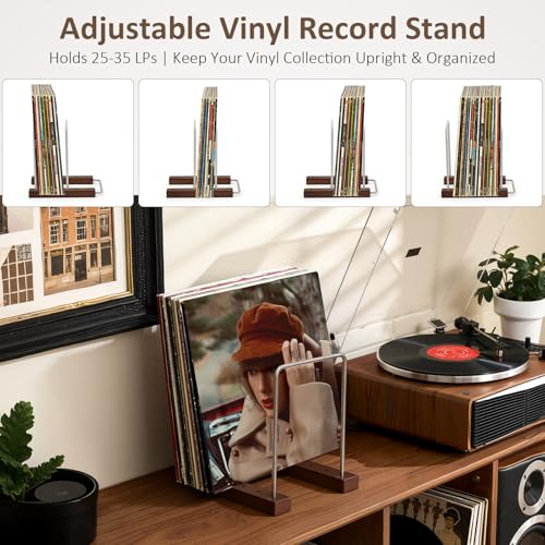 Image of Vinyl Record Storage Holder for 35 LPs, Solid Hardwood Record Stand, Album Rack Organizer, LP Storage & Magazine Holder, Gift for Music Lovers