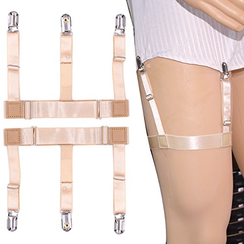 TINKSKY Anti-Wrinkle Non Slip Clip Elastic Shirt Stays Garters Adjustable Thigh Shirt Tuck Suspenders Keepers Holder for Men and Women