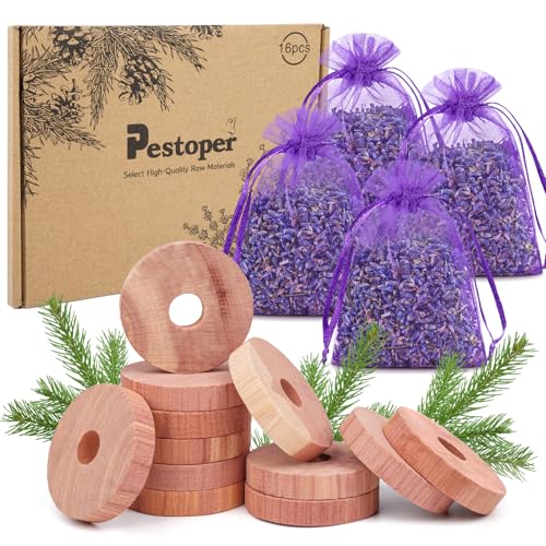 16 Piezas Antipolillas para Ropa Armario, 12 Anillos De Polilla 4 Bolsitas De Lavanda, Protección contra Polilla De Ropa, Ambientador Armario Polillas Trampas