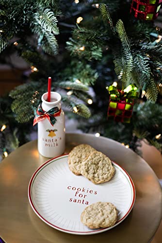 Image of Pearhead Cookies for Santa Plate and Milk Jug Set, Ceramic Holiday Serving Dish with Milk Bottle, Christmas Eve Tradition for Kids, Santa Claus Treat Tray, Holiday Kitchen Table Decor (Pack of 6)
