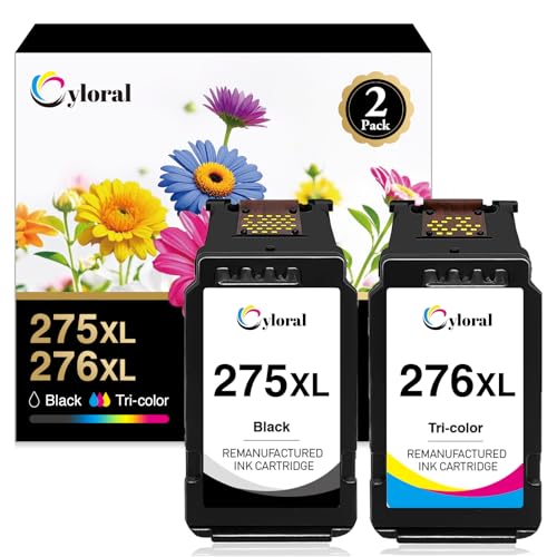 Cyloral 275XL 276XL for Canon 275 and 276 Ink Cartridges for Canon TS3722 Ink Cartridges Pixma TS3700 TS3720 TS3500 TS3520 TS3522 TR4700 TR4720 TR4722 Remanufactured PG-275 CL-276 XL (Black Color)