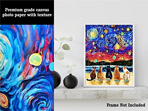 Bestbuddy Pet 11X14 Unframed Starry Night Styled Cat Friends Of Five Animals Lover Family Peace Love Oil Painting Art Print Poster Wall Decor Ap053 #TOP2