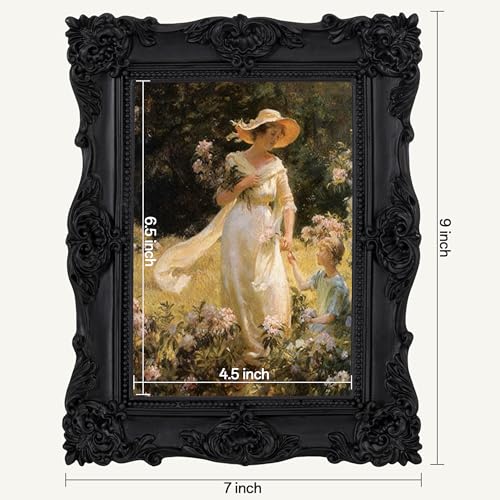 Image of eletecpro 5x7 Vintage Picture Frame with Real Glass Cover, Ornate Antique Photo Frame, Display 5x7 Picture for Tabletop or Wall Hanging, Black Home Decor for Gallery Art
