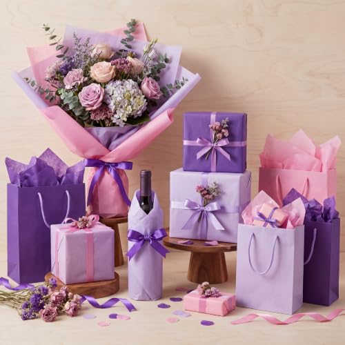 Image of 160 Sheets Purple Tissue Paper for Gift Bags 14 x 20 Inch | 4 Colors Soft Tissue Paper for Gift Wrapping DIY Crafts Weddings Birthdays First Day of School Decorations