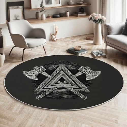Tapis hache triangulaire viking noir et blanc 100 cm lavable