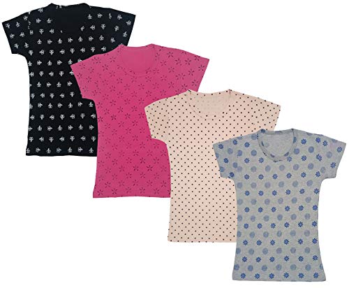 Image of indi weaves Girls Half Sleeve Cotton Printed T-Shirts Pack of 4