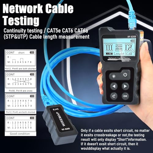 NOYAFA NF-8209 Network Cable Tester ethernet Tester with PoE NCV Multi-Function line Tracker LAN CAT5 CAT6 Tracker LCD Display Measure Length Wiremap Tester