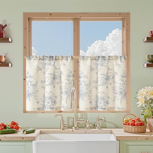 jinchan Half Window Curtains Small Drapes for Kitchen 24 Inch Rustic Floral Tier Curtains Farmhouse...