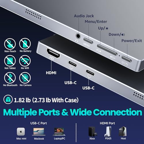 Image of Upperizon 15.6 Inch 1080P FHD HDR IPS Travel Monitor, USB-C & HDMI Portable Monitor for Laptop, MacBook, PC, Surface, Xbox, PS4 /5, VESA Compatible