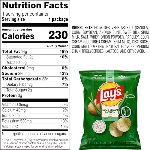 Lay's Potato Chips, Sour Cream & Onion, 1.5 Ounce (Pack of 64)
