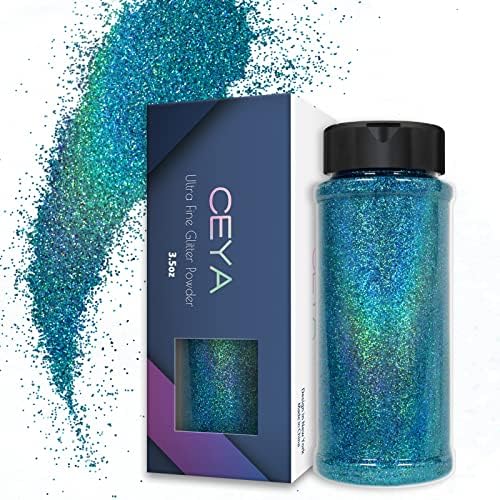 Ceya 3.5oz/ 100g Ultra Fine Glitter Powder Diamond Laser Silver Holographic Glitter 1/128 0.008 0.3mm for Slime Epoxy Resin Craft Tumbler Jewelry Nail Art Festival Makeup Painting Wedding Cards