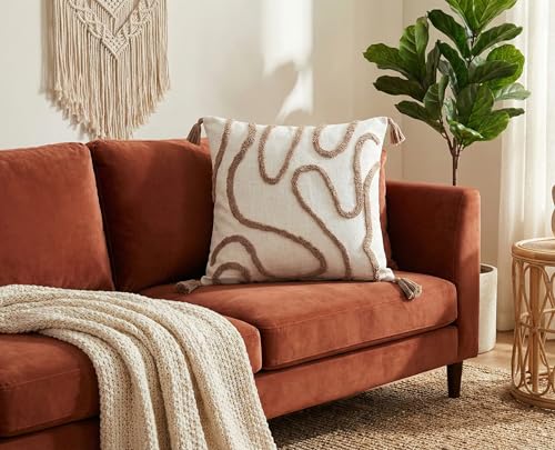 Image of Furnistitchs Handmade Cotton Bohemian Home Decor Cushion Cover 24x24 inches / 60x60 cms - Boho Chic Couch Sofa Throw Living Room Bedroom Cushions (1, Brown Thread)