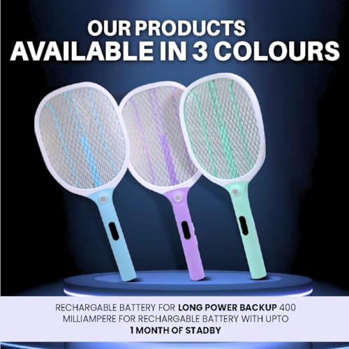 Image of TEQO Mosquito Bat with Light Heavy Duty | Rechargeable Electric Fly Swatter | Mosquito Killer Racket with Long Backup Battery, 6 Months Warranty (Multicolor)
