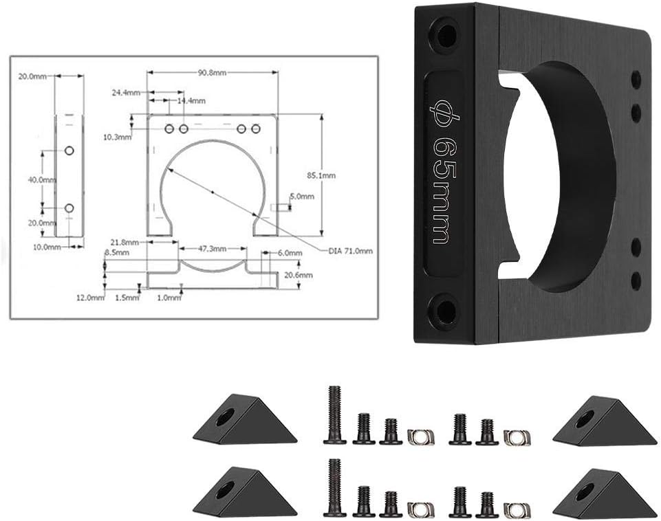 Spindle Motor Holder, CNC Motor Bracket 52/65/71mm Aluminum Shaft Spindle Motor Mount Kit for CNC Router Engraving Machine (65mm)