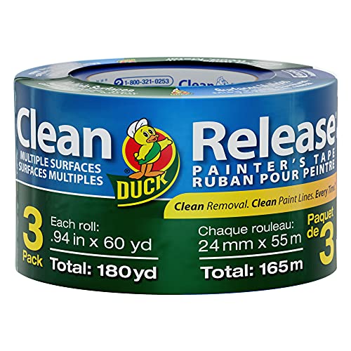Duck Brand 240180 Clean Release Painter s Tape, 0.94 Inches by 60 Yards, Blue, 3-Pack of Rolls