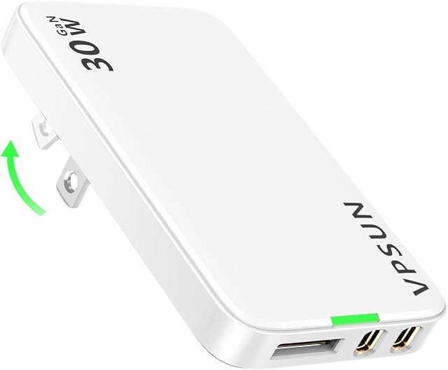 USB C Bloc du chargeur mural 30W,3 Port Ultra Petit plat USB-C Fiche de charge, pliable USB Adaptateur d'alimentation pour iPad,iPhone 15/16, Samsung (blanc, 30W)