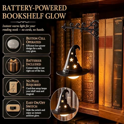 BKSXSOP Étagère en Forme de Chapeau de sorcière avec lumière, décoration Lumineuse pour bibliothèque d'halloween (1) – vue 5