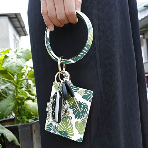 TENDYCOCO Pulseira de pulso com chaveiro e bolso para cartão de crédito, porta-cartão de palmeira, c