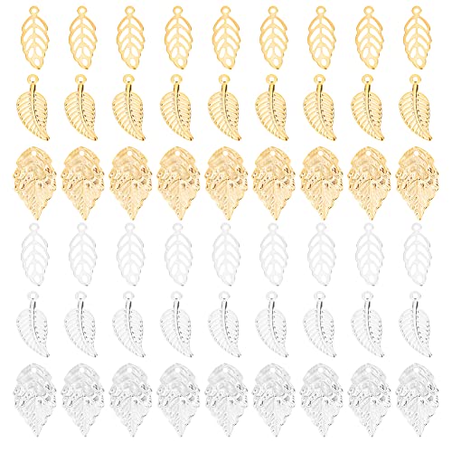 DICOSMETIC 180 Stück Blatt-Anhänger, 3 Stile, hohle Blätter, Charms, Edelstahl, filigran, goldfarben, für sich selbst, Schmuckherstellung, Loch: 0,8/0,9/1 mm