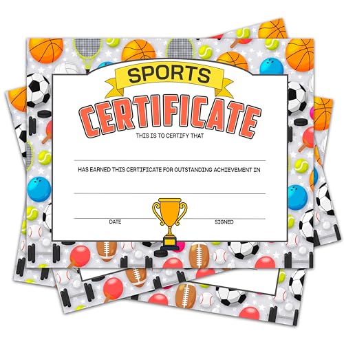 Sports Achievement Award Certificates - 8 x 10 Inches Achievement Appreciation for Boys Girls Students, Achievement Recognition Certificate for Team Kid Teen Adult Student - A09