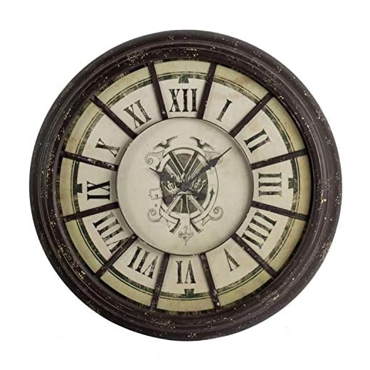 Benjara Gray and Cream BM196307 Oversized Wood and Metal Wall Clock with Distressed Details, Antique