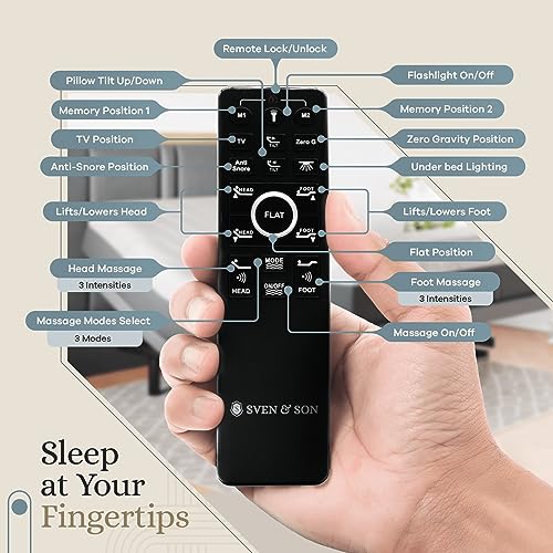 Image of Sven & Son Harmony Adjustable Bed Base, Head and Foot Lift, Massage, Under-Bed Lights, USB, Gel Memory, Zero Gravity Smart Frame - Full + 14 inch Hybrid Spring Matt (Medium Soft)