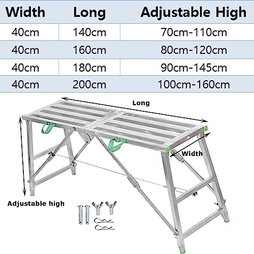 Image of Adjustable Height Work Platform Folding Scaffolding Equipment Bench Workbench Multipurpose Galvanized Steel Scaffolding for Home Improvement Patching Drywall or Cleaning
