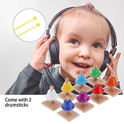 8 PCS Hand Bells met 2 pcs Drumsticks, 8 Note Coloful Handbells Metalen Bells Muzikaal Speelgoed Percussie-instrument… - Image 5