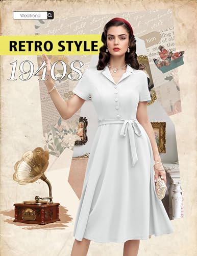 Image of Wedtrend Women's Vintage Tea Dress, Short Sleeve Cocktail Party Dress Work Church Casual Dress