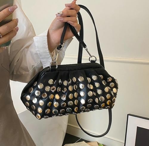 Women's Punk Rivet Purse Hobo Fashion Satchel Handbags Classic PU Leather Shoulder Crossbody Bag4