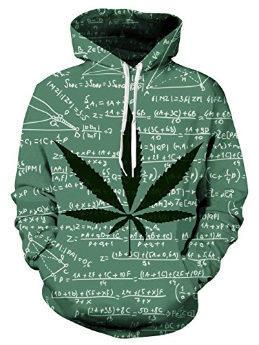 Loveternal Men Women Novelty Weed Hoodie Winter Festival 3D Leaf Graphic Print Drawstring Pocket Cozy Cool Basic Pullover Hoodies Sweatshirt for Boy Gril Green S