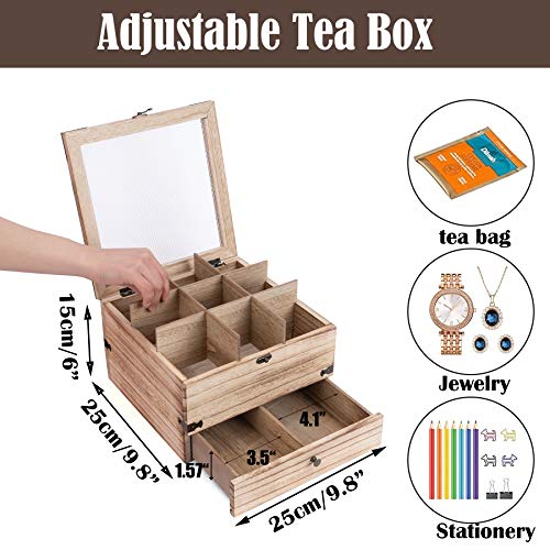 Wooden Tea Box Rustic Tea Bag Organizer 2 Tier Tea Storage Box Antique