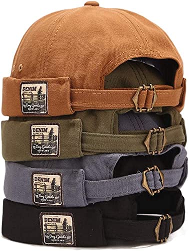 Mens Cotton Patch Brimless Skullcap Sailor Cap Rolled Cuff Retro Beanie Hat 4 Pack