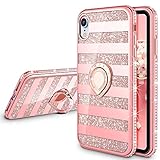 VEGO Case Compatible with Apple iPhone XR 6.1 inch, iPhone XR Glitter Case Bling Sparkly Fashion Diamond Rhinestone with Kickstand Ring Grip Holder for Girls Women for iPhone XR(Stripe Rose Gold)