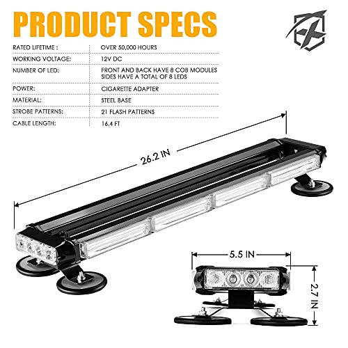 Xprite 26" COB LED Strobe Rooftop Flashing Light Bar, Double Side Hazard Warning Beacon Safety Police Lights w/Magnetic for Emergency Vehicles Trucks Cars Volunteer Traffic Security Blue - Thumbnail 7
