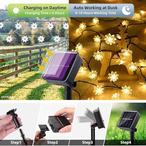 Image of CBK 75 Flower LED Fairy String Solar Silicon Flower 10 Meter Waterproof 8 Mode Outdoor /Indoor Waterproof Solar Powered Led String Light, Decorations for Garden Yard Balcony (Warmwhite)