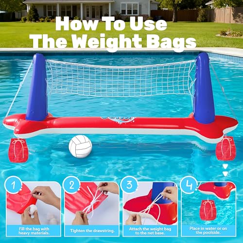 Image of JOYIN Inflatable Pool Float Set Volleyball Net & Basketball Hoops, Balls Included for Kids and Adults Swimming Game Toy, Summer Floaties, Volleyball Court |Basketball,L-Red